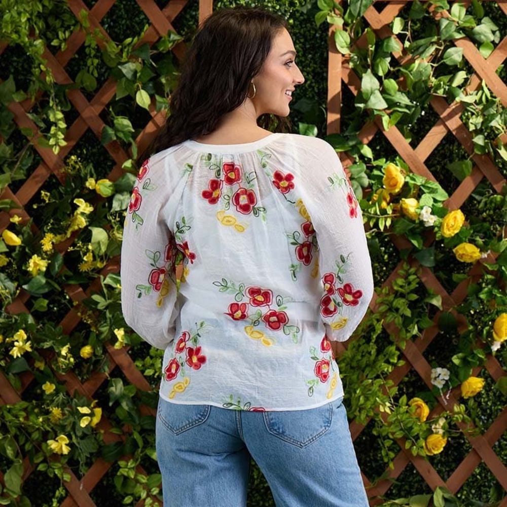 Floral Embroidered White Blouse - Picture 2 of 8